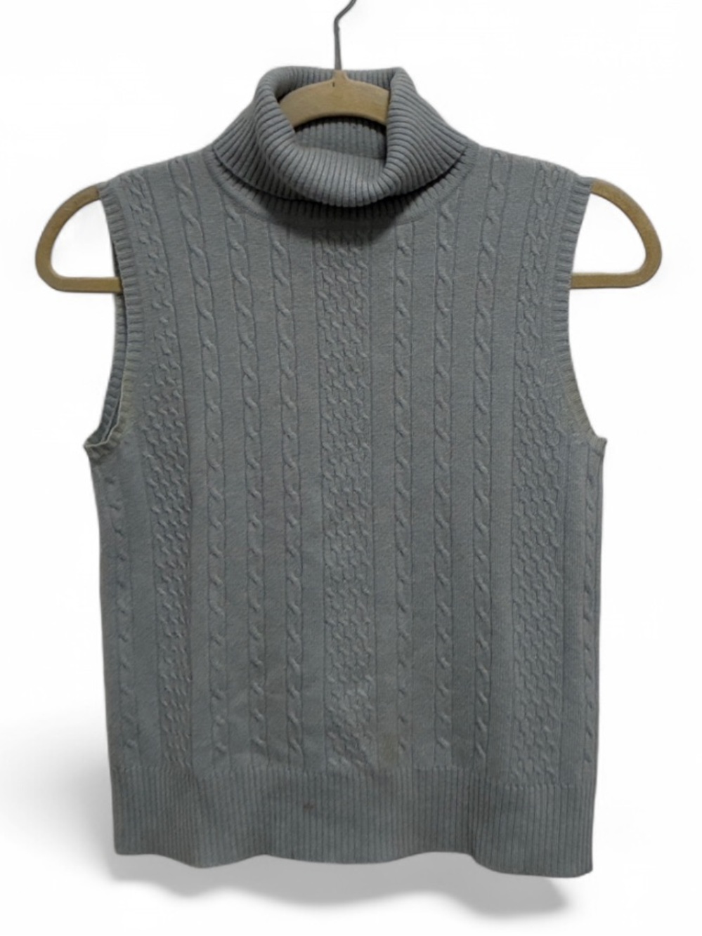 Y2K CoOp Cashmere Sleeveless Cable Knit Turtleneck Sweater - Light Blue